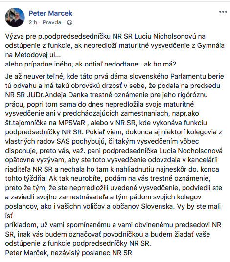 MARček NICHOLSONovej: Ste PODVODníčka, ak nepredložíte MATURITné vysvedčenie Snímka obrazovky 2018 10 16 o 16.57.39 MARček NICHOLSONovej: Ste PODVODníčka, ak nepredložíte MATURITné vysvedčenie