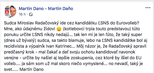Snímka obrazovky 2019 01 19 o 7.54.25 Mne ŽIDovi DAŇOvi ponuku neDAJÚ. RADAČOVSKÝ pochybil a blamuje sa
