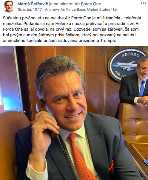 Snímka obrazovky 2019 05 17 o 6.20.05 TRUMP dovolil Šefčovičovi zavolať manželke HELENKE z paluby Air Force One