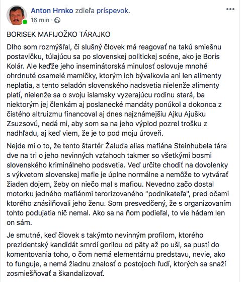 Snímka obrazovky 2019 01 17 o 20.02.35 HRNKO: BORISEK MAFIJOŽKO TÁRAJKO a štartér Žaluďa alias mafiána Steinhubela