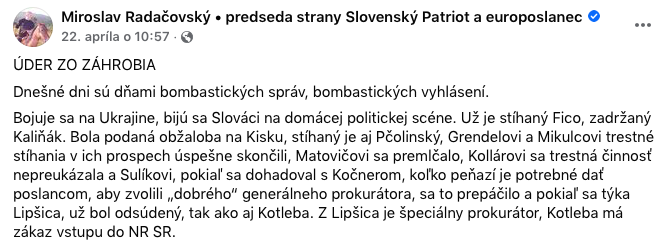 Snimka obrazovky 2022 04 25 o 10.01.01 ÚDER ZO ZÁHROBIA generála Lučanského ? Pýta sa exkotlebovec RADAČOVSKÝ